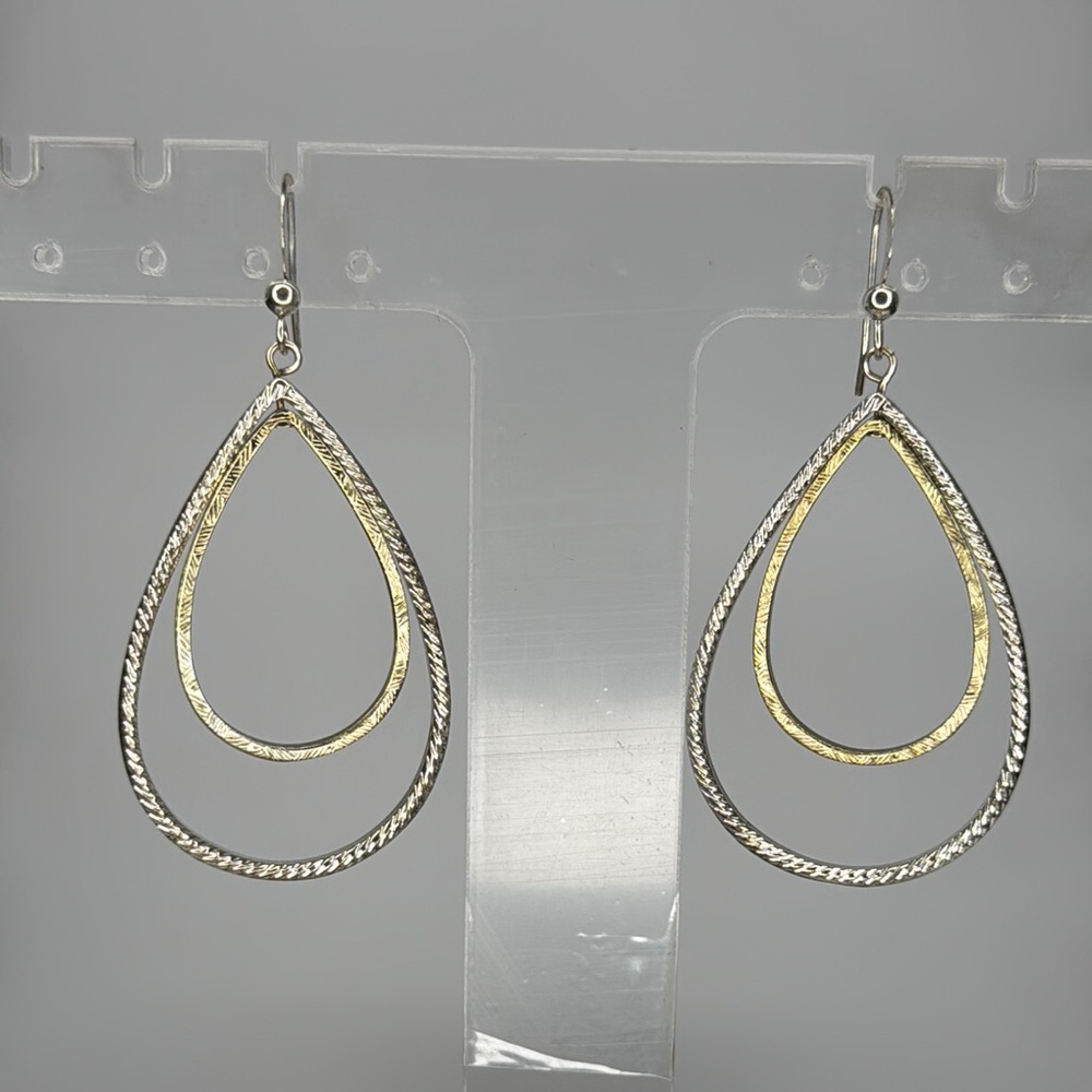 Modern Silver and Gold Teardrop Earrings